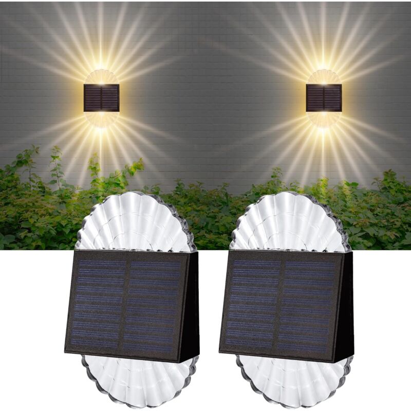 Lumières Solaires pour Clôtures 2 Paquets, Jusqu'à 10 Heures d'Eclairage Extrêmement Durable 2 Faces LED Etanches Lumière de Marche Blanc Chaud Mur