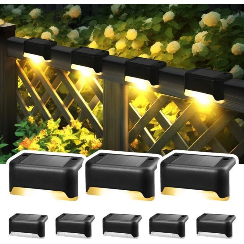 Lumières solaires pour l'extérieur, Éclairage LED pour escalier extérieur, marches, clôture, cour, terrasse, gouttière, chemin, décoration, blanc