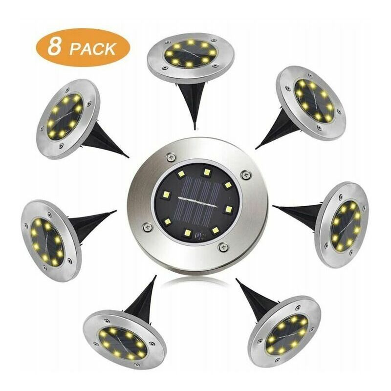 8 pcs Lumières souterraines à LED lumières de pelouse solaires chaudes lumières de paysage