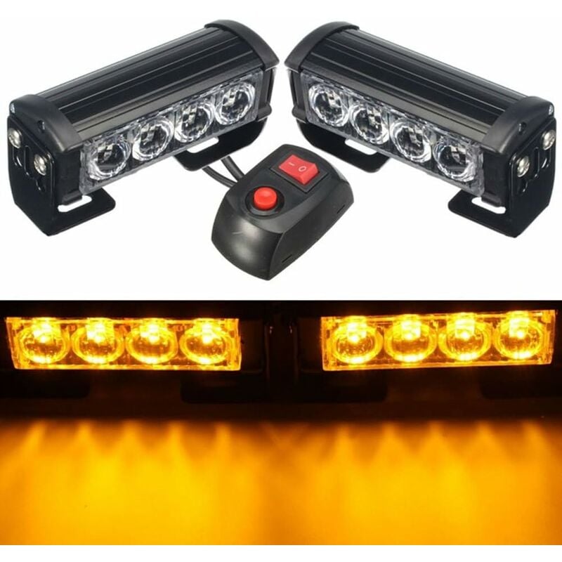 Ersandy - Lumières Stroboscopiques, 2PCS 8 LEDs d'urgence Stroboscopique Feux de Détresse Feux de Secours Clignotant Feux D'avertissement 12V