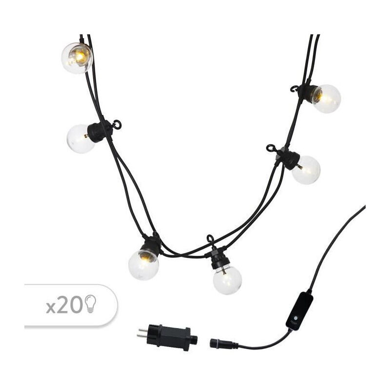 Lumi jardin Guirlande lumineuse exterieure connectable Party Clear - 20 globes guinguette - led - 9,6 m - Blanc chaud