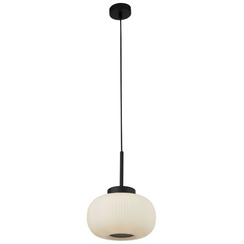 Lumina 1 Light Ceiling Pendant With Frosted Ribbed Glass - Searchlight