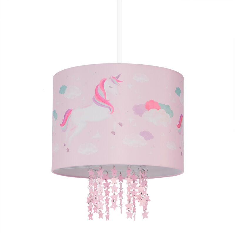 Luminaire, abat-jour orné de licornes, douille E27, hd env. 158 x 35 cm, pour chambre d'enfant, rose - Relaxdays