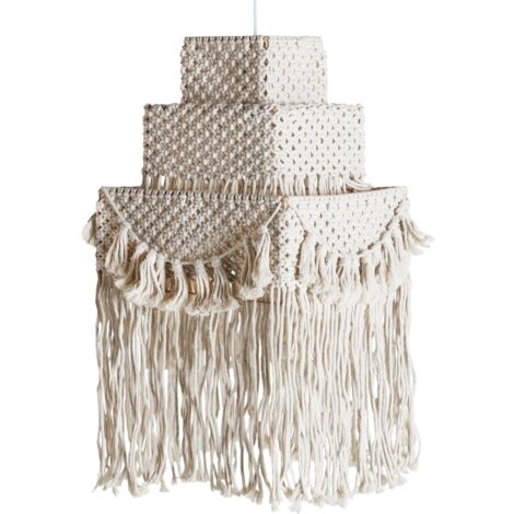 Luminaire Boho Alayor en Coton Blanc - Blanc cassé nuance coton bohème