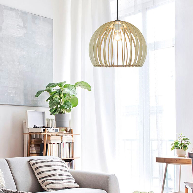 Luminaire de plafond design Hanoi 130cm réglable bois naturel compatible led