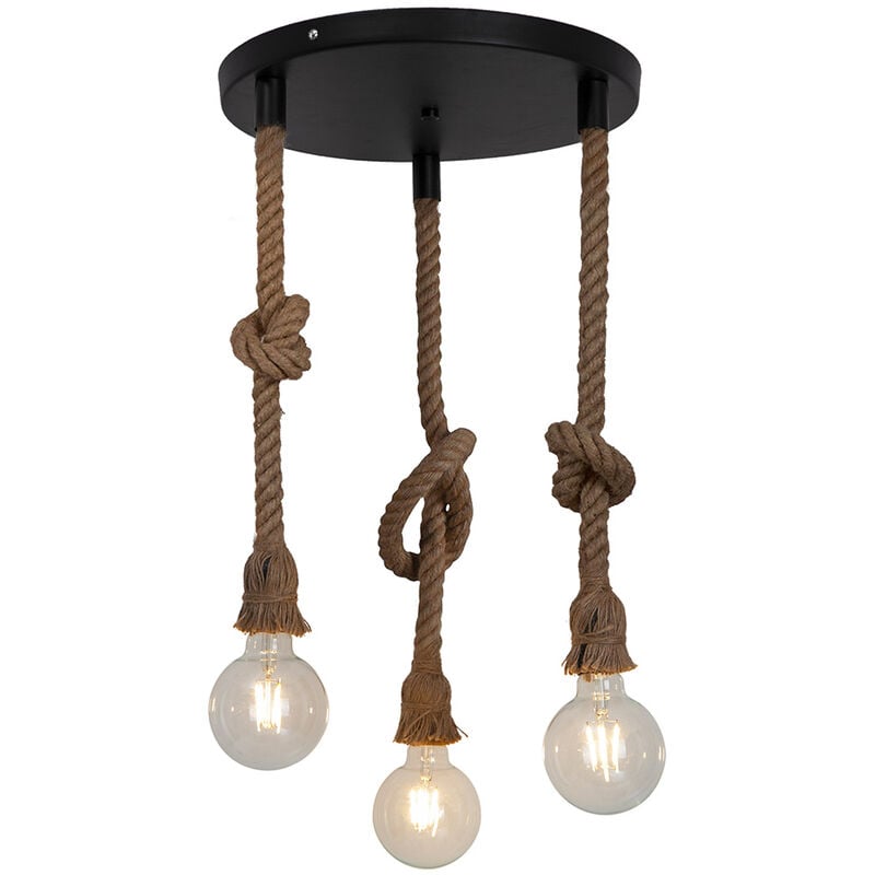 Luminaire de plafond Mila 100cm réglable métal noir et corde naturel led