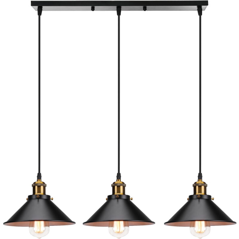 Norcks - Luminaire De Style Rétro Ø22CM Lustre Vintage à 3 Lumières Suspension Noir Plafonnier En Fer En Métal Pour Éclairage De Cuisine De Couloir