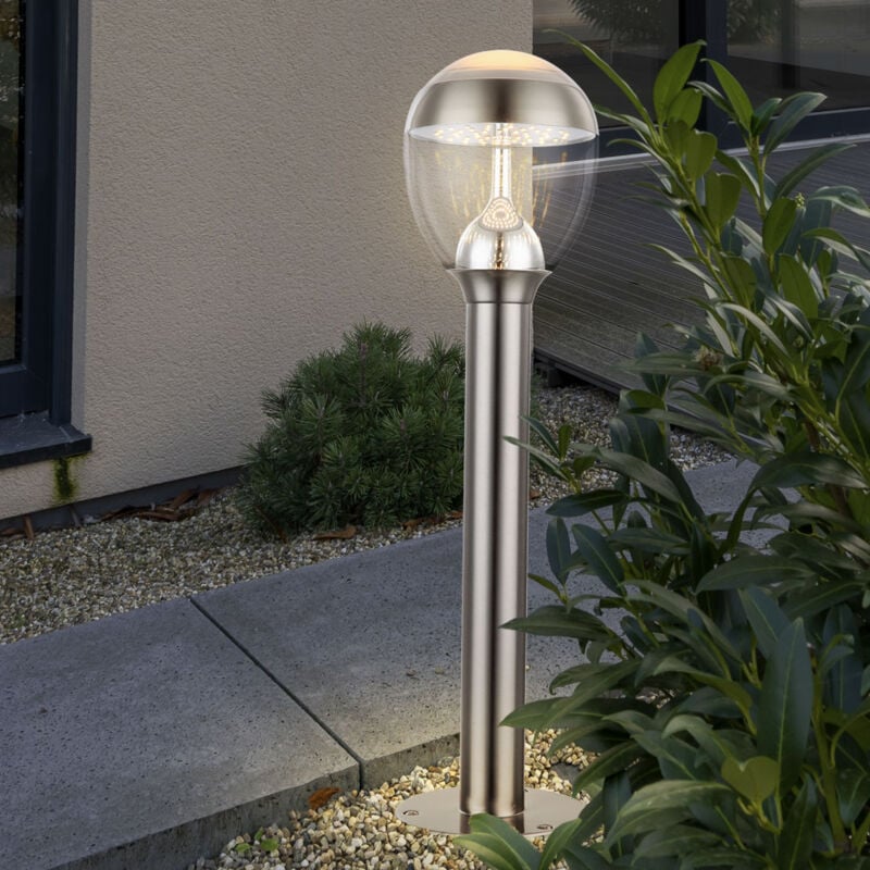 Lampadaire, lampadaire, lampe d'extérieur, lampe de chemin, lampe de jardin, balcon, IP44, acier inoxydable, argent, finition satinée claire, 1x led