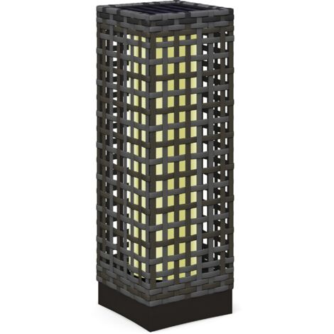 Luminaire extérieur solaire avec allumage automatique, 8 h d'autonomie, aspect rotin, acier, 15,5 x 15,5 x 46 cm, gris