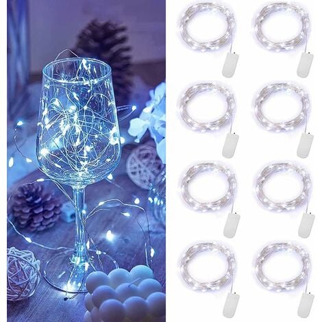 ZHUOXUAN Luminaire Guirlande Lumineuse à Piles, 1M 10 LED Girlande de Lumière Fil de Cuivre Mini Guirlande LED Batterie pour Décoration Anniversaire Fête Mariage Noël Jardin Pelouse, Blanc Froid (8 PCS)