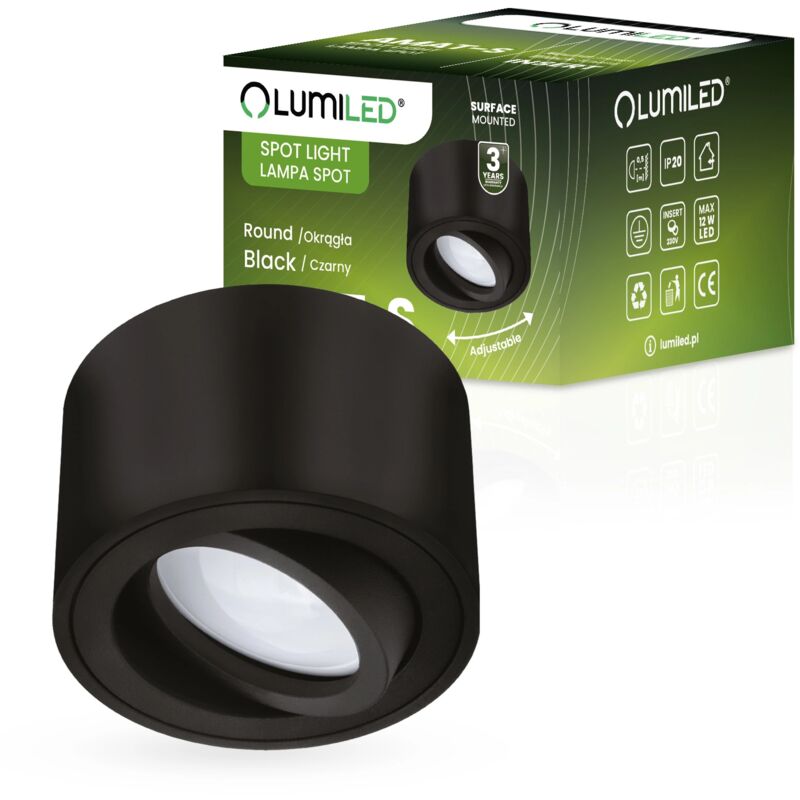 Luminaire HALOGÈNE en saillie, mobile, rond, noir, insert 50 mm