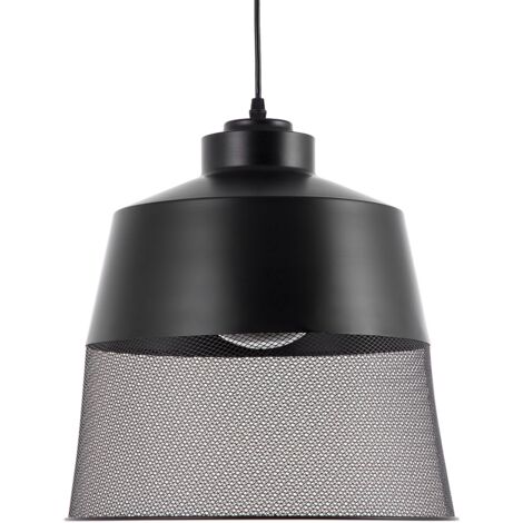 Luminaire Lampe Suspension Noire et Transparente en Métal E27 40W A++ Abat-jour Grillagé Look Moderne et Design Industriel Urbain pour Salon Beliani