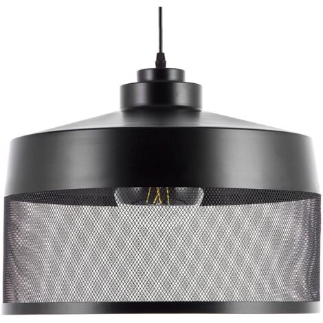 Luminaire Lampe Suspension Noire et Transparente en Métal E27 40W avec Abat-jour Grillagé Look Moderne et Design Industriel Urbain pour Salon Beliani