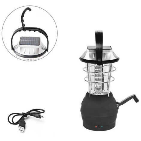 Luminaire, Lanterne portative, Lanterne Solaire, noir Dynamo à Manivelle 36 Led Lanterne de Camping Lumière de Secours adapté au camping en plein air--BDD