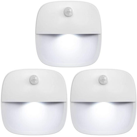 Luminaire LED à Détecteur de Mouvement, Lampe Escalier sans Fil à Piles, Éclairage Autocollant pour Placard, Couloir, Salle de Bain, Économe en Énergie (Blanc - Lot de 3)