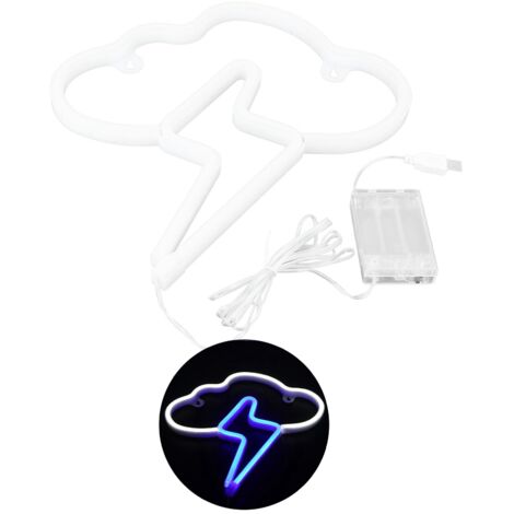 Luminaire LED Néon 2 Couleurs, Alimentation sur Batterie ou USB pour Chambre Enfant et Fête - Blanc et Bleu