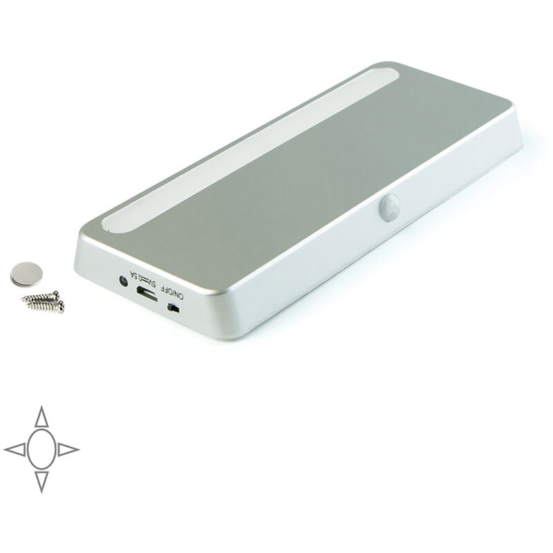 Emuca Luminaire LED rechargeable Kraz avec détecteur de mouvement, 1 W, Peint en aluminium, Plastique