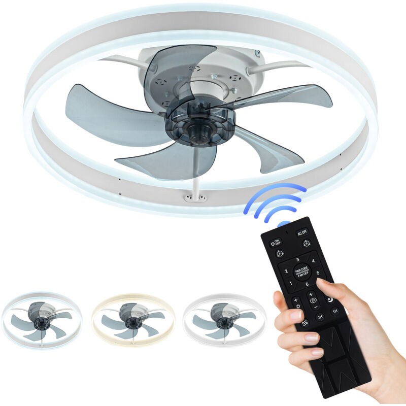 Aqrau - Lampe de plafond Ventilateur silencieux, Ventilateurs avec led Lumiere et Télécommande, 6 vitesses et vent Réversible,LED dimmable, 3