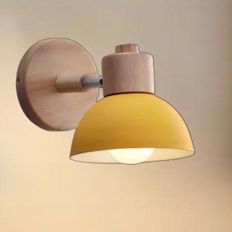 Luminaire Moderne E27 Edison Applique Murale Industrielle en Métal Bois Loft Lampe pour Café Bar Couloir Salle à Manger Salon Chambre Jaune