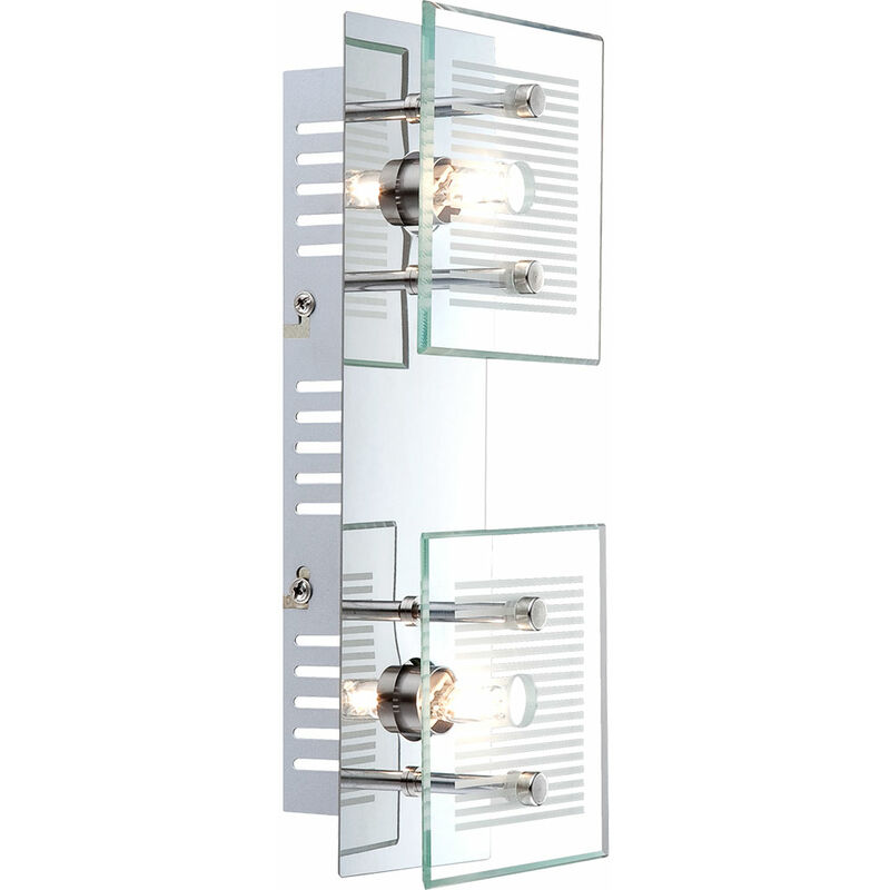 Applique murale spot lampe spot lumière couloir, 2 ampoules, plaque de verre blanc rayé chrome, douilles G9, LxlxH 25x10x7,5cm