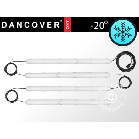 Luminaire néon LED industriel avec 4 spots connectés, Blanche