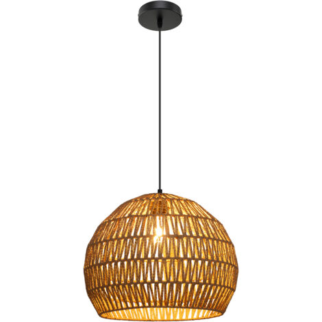 Luminaire Phuket Ø43xH34cm, Luminaire Suspension Rond en Papier Tissé, Abat-jour Métalliques avec Corde Réglable E27 40W, Marron