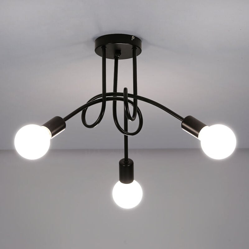 Goeco - Luminaire Plafonnier industrielle, Lampes de Suspension en Fer Vintage E27 Lustre Noir 3-Lumières pour Salon Chambre Cuisine Restaurant,