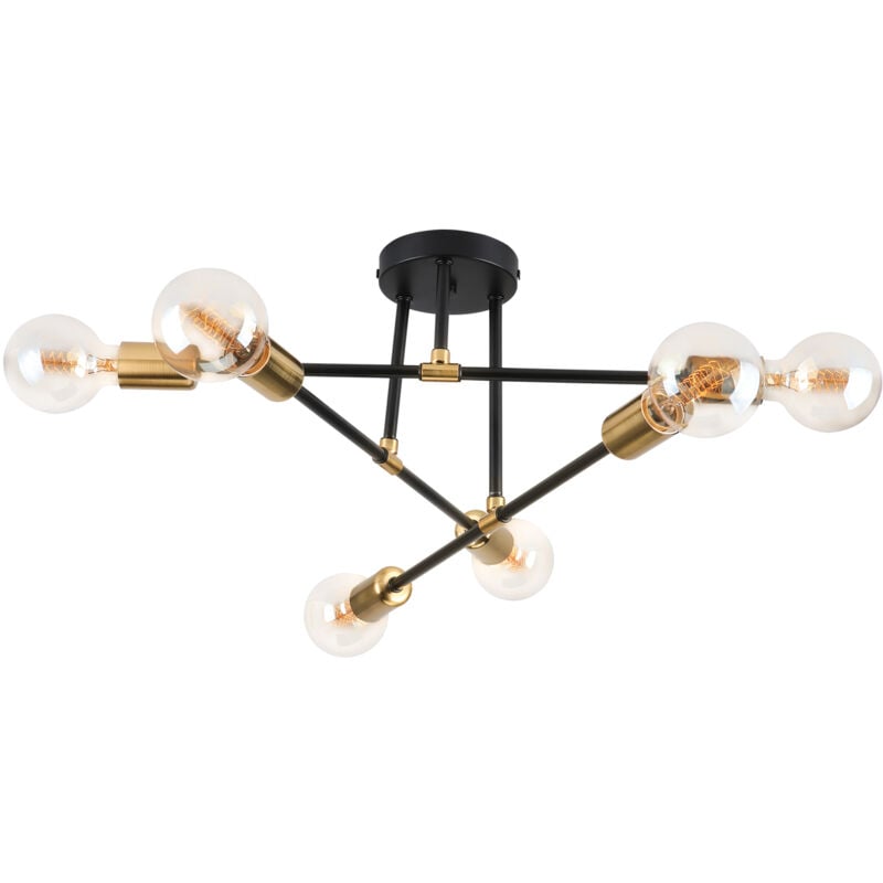 Norcks - Luminaire Plafonnier Intérieur Plafonnier Moderne Lampe De Plafond Rétro Vintage Noir, 6 Lumières Pour Cuisine Couloir Chambre Salon