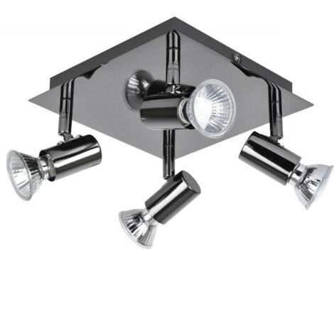 Luminaire Plafonnier LED 4 Spots Orientables Carré Moderne en Chrome Noir, GU10 Blanc Neutre , Luminaire Plafond pour Salon Salle à Manger Cuisine [Classe énergétique E]