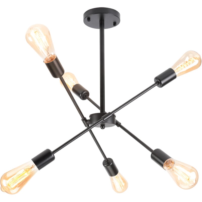 Norcks - Luminaire Plafonnier Modernes Lampe De Plafond D'Intérieur Vintage Plafonnier Rétro Noir, 6 Lumières E27 Pour Couloir Chambre Salon
