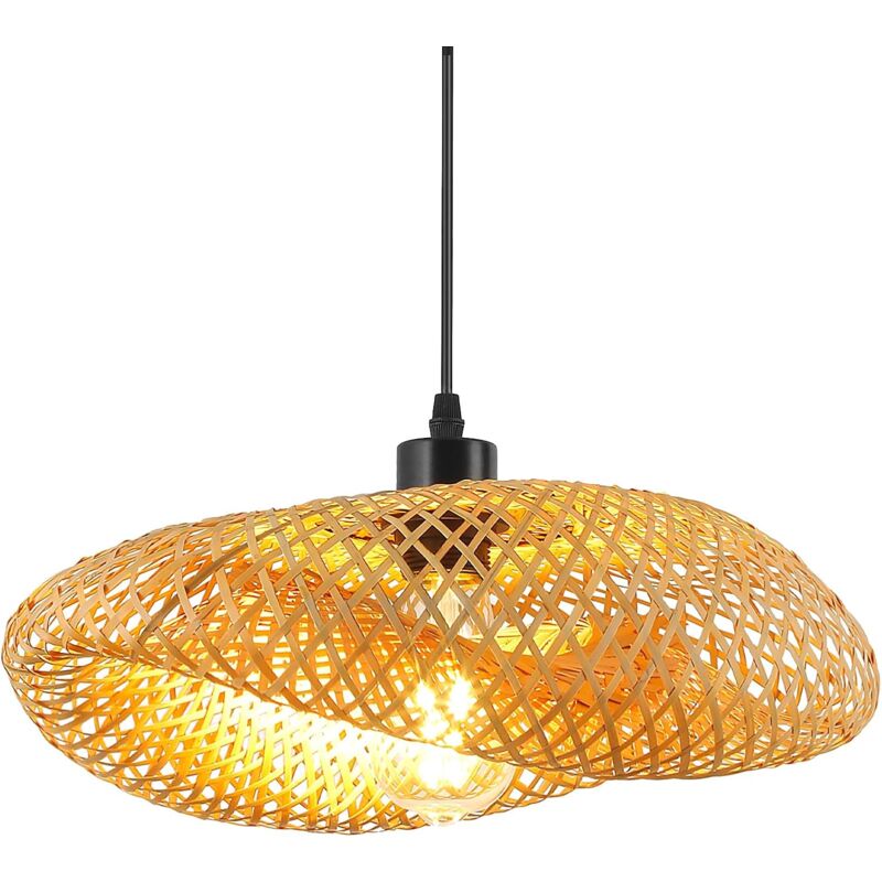 Luminaire Plafonnier RéTro,Chapeau Bambou Suspension Rotin 40Cm Tissage Plafonnier Salle De Bain E27 CréAtivité éClairage De Plafond Pour Salle à