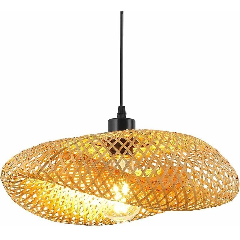 SNQ - Luminaire Plafonnier RéTro,Chapeau Bambou Suspension Rotin 40Cm Tissage Plafonnier Salle De Bain E27 CréAtivité éClairage De Plafond Pour Salle