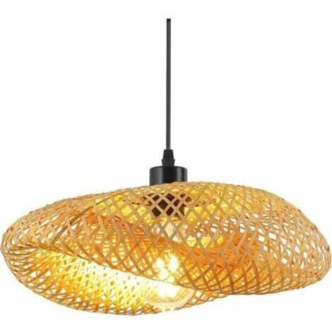 Luminaire Plafonnier RéTro,Chapeau Bambou Suspension Rotin 40Cm Tissage Plafonnier Salle De Bain E27 CréAtivité éClairage De Plafond Pour Salle À Manger Salon Restaurant--