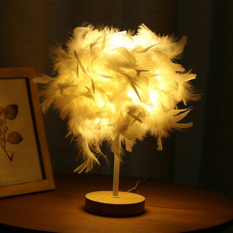 Luminaire plume Lampe de chevet Lampe ¨¤ poser USB L.26 x H.28.5 cm avec t¨¦l¨¦commande blanc
