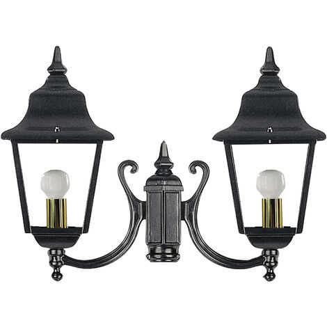 Luminaire pour mât 2 bras ROB IP44 E27 2x42W 440mm Verre transparent Noir