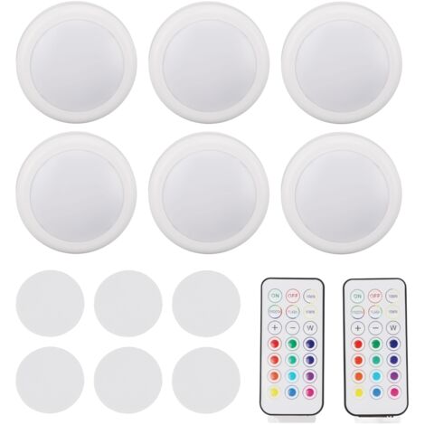 Luminaire Puck 13 Colores - Lampe Closet avec Contrôle à Distance et à Touché, 6 Lumières Led Alimentées par Batterie (ABS, 77mm)