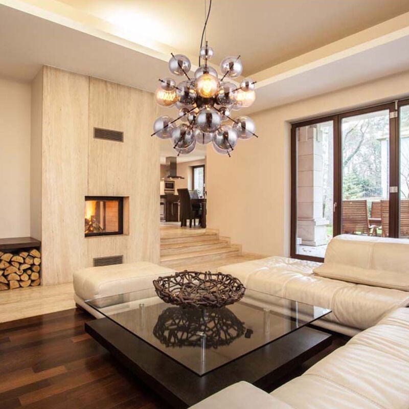 Luminaire salle à manger lampe design suspension verre fumé 4 lampes noir E27 métal