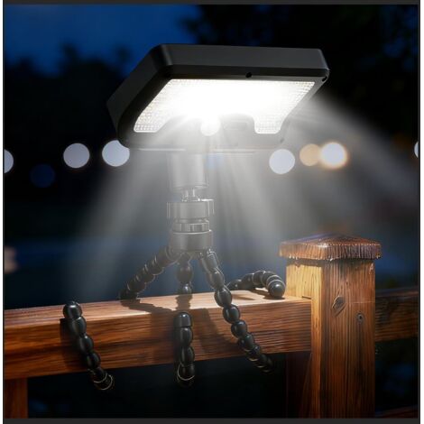 Luminaire solaire détecteur de mouvement trépied flexible 360°, double charge éclairage de sécurité étanche noir pour jardin clôture