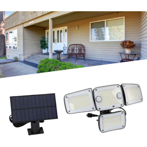 Luminaire Solaire Exterieur avec Capteur de Mouvement 4 LED IP65 270° Etanche 3 Modes + Panneau Tempere pour Jardin Cour Garage Mur