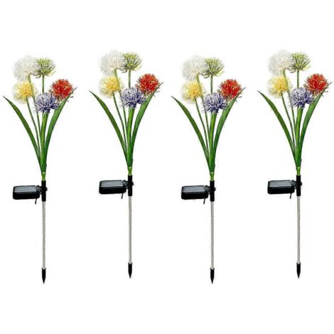 Luminaire Solaire Extérieur Décoratif - Fleur de Pissenlit LED pour Jardin - Lot de 4