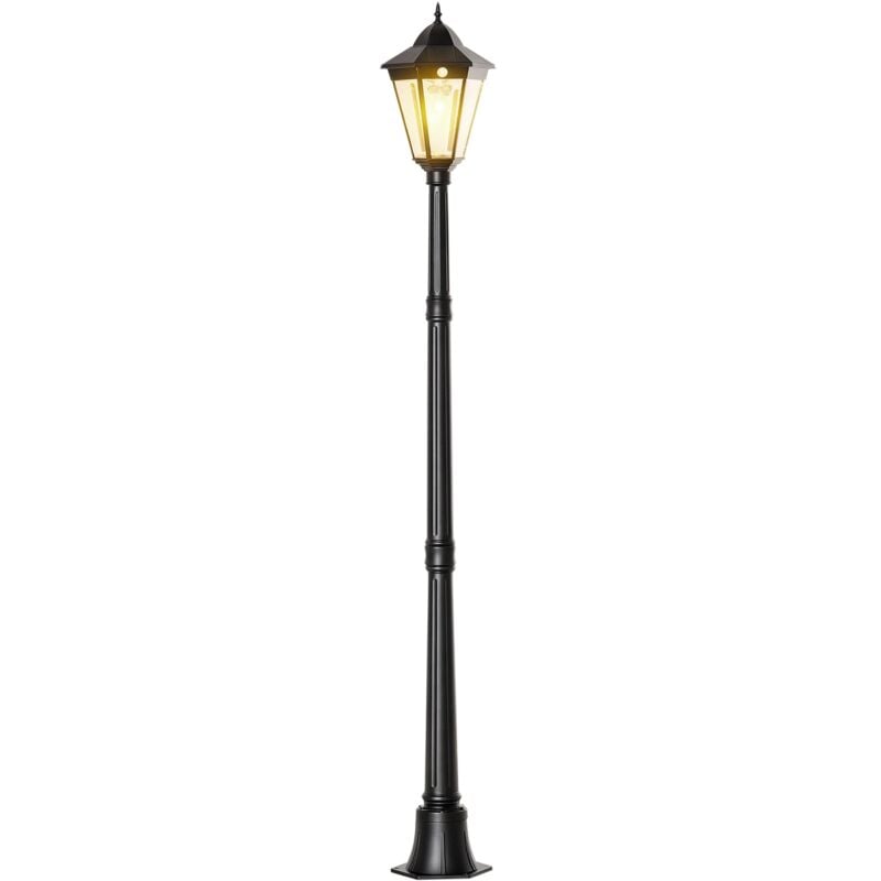 Lampadaire lanterne led de jardin - capteur, réglable - h. 1,96 m - alu noir