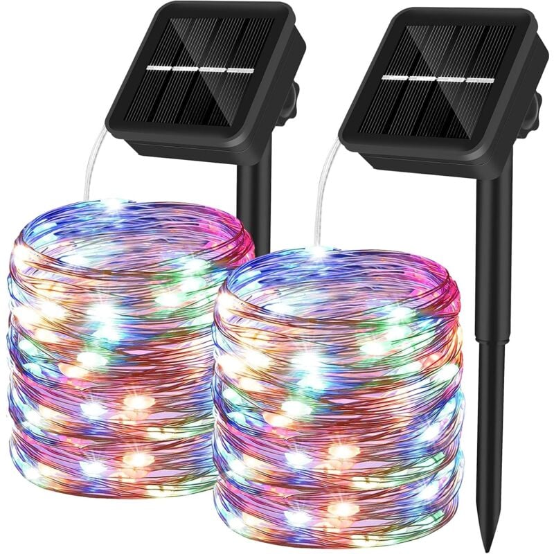 Luminaire solaire extérieur 12m 100pcs Led Solar Garden Light Copper Wire Solar String Lights 8 Patterns For Party, Garden, Wedding Decoration (2 Piec