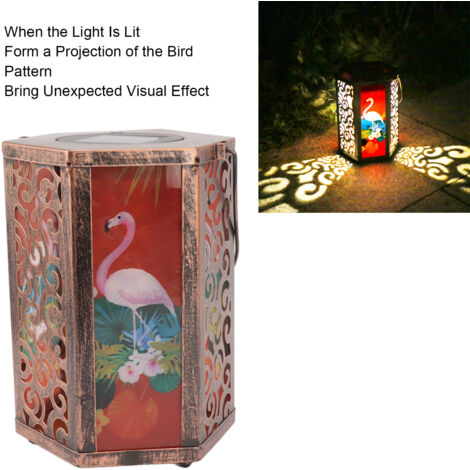 Luminaire Solaire Suspendu pour Jardin, Hexagonal Motif Oiseaux, LED Décorative Résistant à l'eau et aux Intempéries