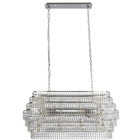 Luminaire suspendu à 12 ampoules Rene Searchlight avec cristal suspendu - Chrome
