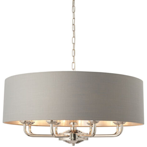 Luminaire suspendu à un abat-jour, plaque nickel brillant, tissu anthracite