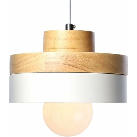 QIYAO Luminaire suspendu contemporain en bois et métal Abat-jour blanc Abat-jour industriel LED Plafonniers modernes suspendus Luminaires 1 lumière pour salle à manger, cuisine (base E27, blanc) - RWSuspens