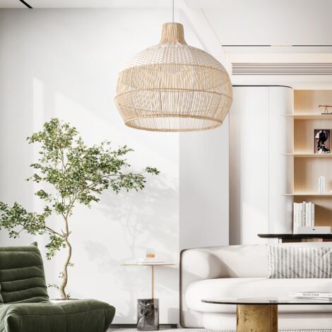 Luminaire suspendu en rotin tressé D40 cm – Éclairage intérieur économe en énergie – Compatible ampoules E27 – Hauteur réglable jusqu'à 200 cm