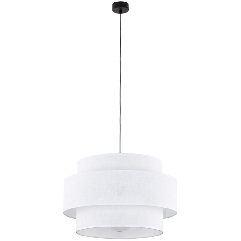 Licht-erlebnisse - Luminaire suspendu métal tissu rond d : 50 cm h : max. 160 cm Noir Blanc E27 Moderne
