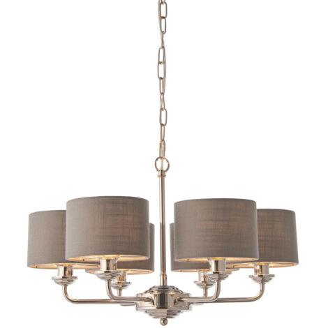 Luminaire suspendu nickel brillant, abat-jour multi-bras en tissu anthracite