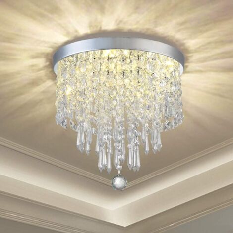 Luminaire Suspendu Plafonnier Métal et Cristal Lampe de Plafond Design élégant LED Lumière K9 Cristal 25CM Chrome Argenté